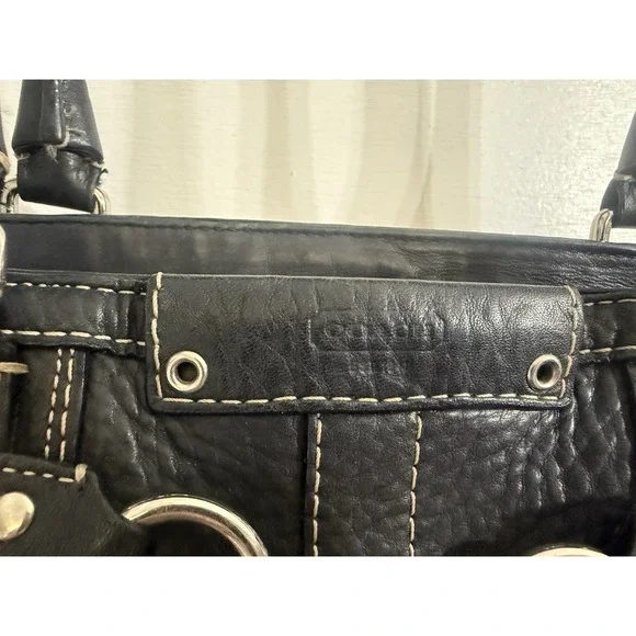Coach Hampton F13087 Braided Trim Tassle Black‎ Pebble Leather